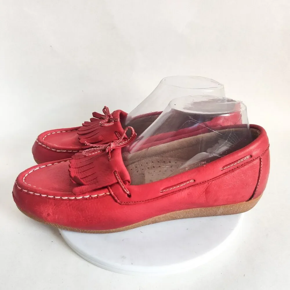 Deer Stag Red Leather Lining Upper Loafers Moccasins‎ Flats 9.5 Rubber Soles Vtg